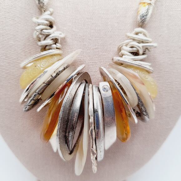 Chico’s Mixed Metal Lucite Shell Glass Charm Statement Necklace 24” - Picture 3 of 9